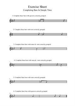 Exercise Worksheet: Completing Bars In Simple Time