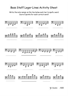 Bass Staff Leger Lines Activity Sheet 5