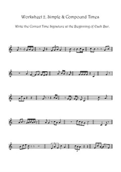 Adding Correct Time Signatures In Simple & Compound Time: Worksheet 2