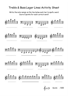 Treble And Bass Staff Leger Lines Activity Sheet 6