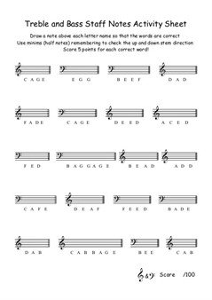 Treble And Bass Staff Drawing Notes Activity Sheet 9